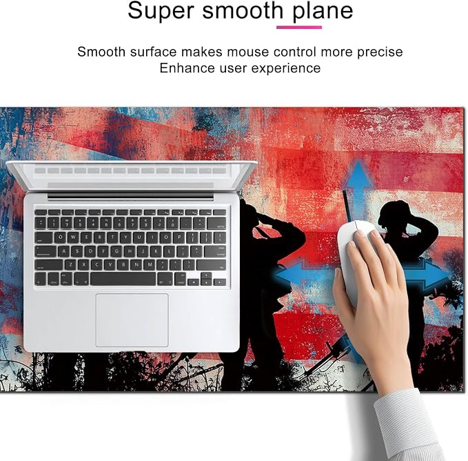 HOMETITUTE XL Mouse Pad 31.5 x 11.8 Inch Patriotic American Flag Soldier Silhouette Desk Mat Large Extended Keyboard Mat Computer Desk Pad Non Slip Waterproof Mouse Pads Gaming Office