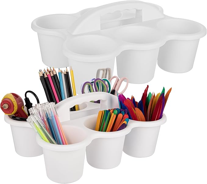 2 Pack Classroom Caddy For School,Kidsroom,Pencil Holder,Plastic Cup Caddy for Drink Delivery (White)