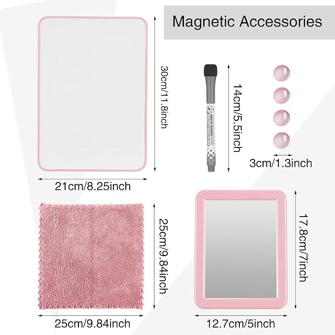 Ctosree 13 Pcs Locker Organizer and Accessories Kit Stackable Mesh Locker Shelf, Pen Holder, Magnetic Mirror, Whiteboard, Cloth, Marker, Magnet for Classroom Back to School Essentials(Pink)