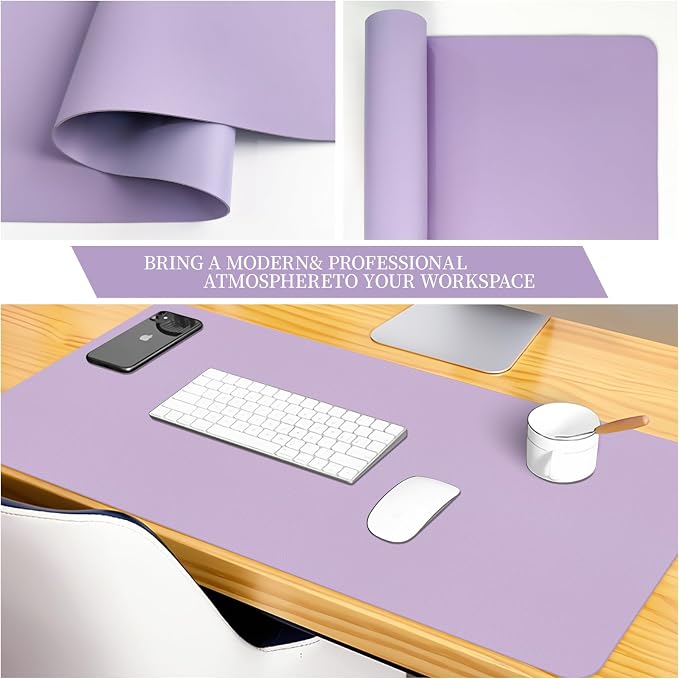 Bloss Light Purple Desk Mat, Double-Sided Leather Desk Pad, Desk Matt for Desktop, Waterproof Desk Pad Mat, Computer Mat for Office Work/Home - 31.5" x 15.7"