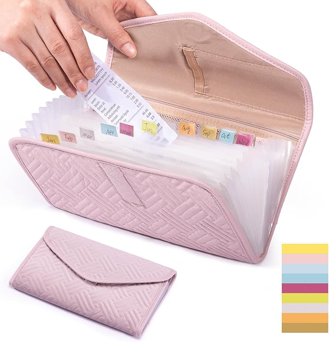 Fabric Bill Organizer with Pockets 10x6 Receipt Organizer for Business - Receipt Holder Organizer - Cash Organizer -Coupon Holder - Money Organizer for Cash- Small Accordion File Organizer