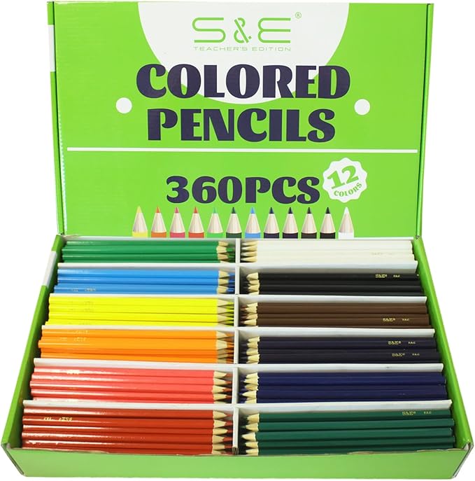 S & E TEACHER'S EDITION Colored Pencils 360Pcs,Coloring Pencils Set Drawing Pencils for Sketch, Woodcase Lead,Wooden Colored, Back to school