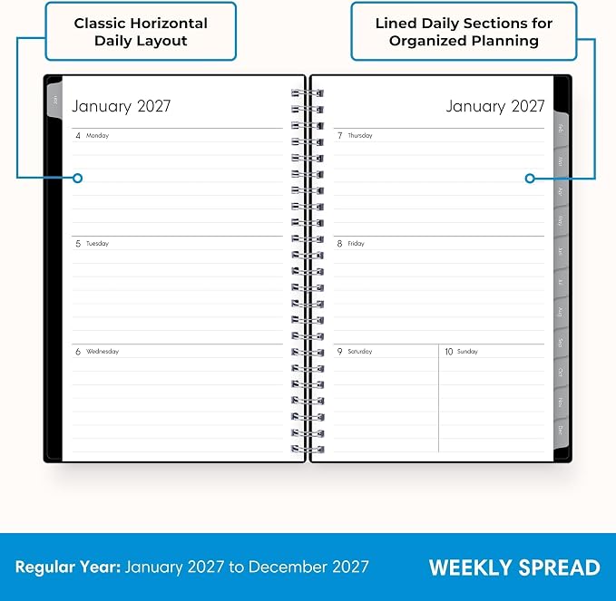 Blue Sky 2027 Weekly and Monthly Planner Calendar, Includes January 2027 - December 2027, 5" x 8", Flexible Cover, Wirebound, Laminated Tabs, Enterprise