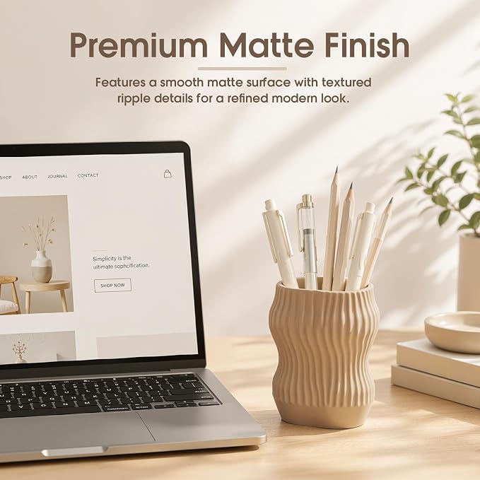 Aesthetic Desk Organizer Boho Pen Holder Modern Pencil Holder Beige Plastic Makeup Brush Organizer for Office Desk Accessories Stylish Home Office Art Decor Supplies(Stylish)
