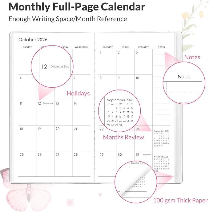 Phyxin Pocket Calendar 2025-2027, Two Year Pocket Planner - Runs From Jul 2025 Until Dec 2027, Small Size Planner - 6.7" x 3.7", Small Calendar for Easy Organizing, Butterfly