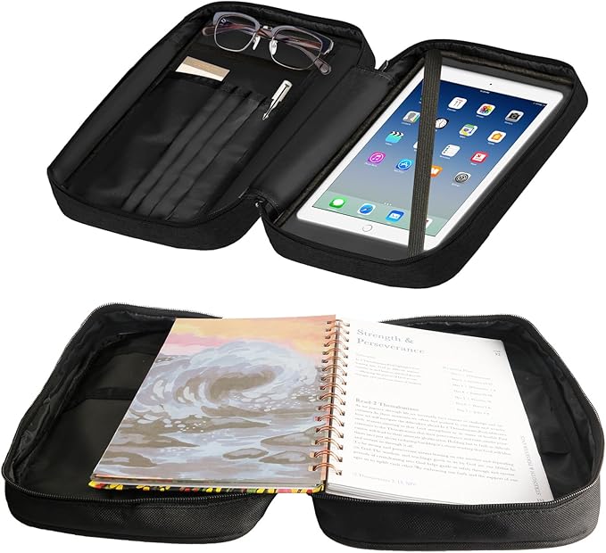 Bible Cover Bag for Men Women, Bible Holder Carrying Book Case Church Bag Bible Protective with Handle and Zippered Pocket (Black)
