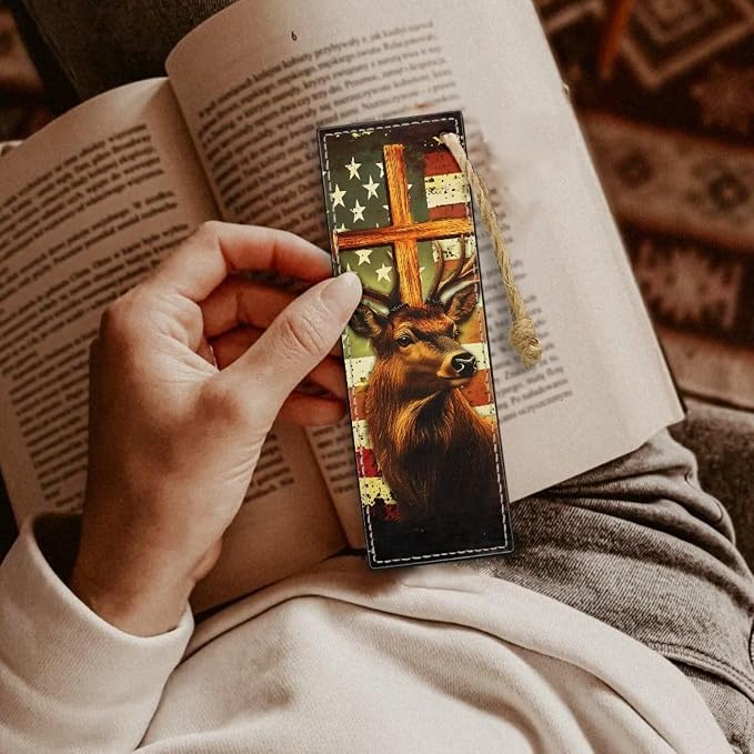 Bookmarks for Women Teacher Deer Cross American Flag Bookmarks for Women Readers Book Lovers Page Markers for Students Teachers Reading