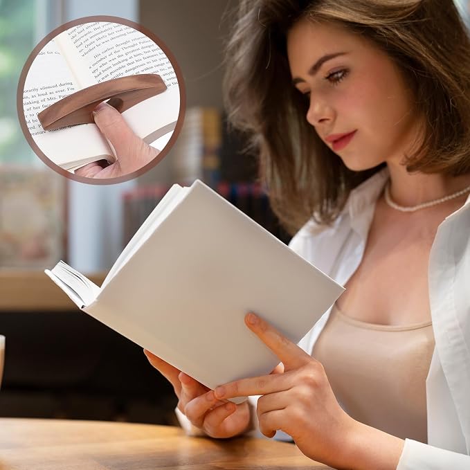 Wooden Thumb Book Page Holder 2 Pcs Black Walnut Beech Thumb Books Holder One Hand Book Opener Wood Bookmark for Books Lovers, Readers, Bookworms Gifts