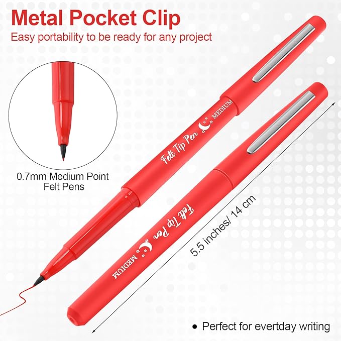 Fuyoooo 36 Pcs Red Felt Tip Pens 0.7mm Medium Point Felt Tip Marker Pens Bulk, No Smear, Quick Dry for Journaling Planner Writing Note-taking Art Office and School Supplies