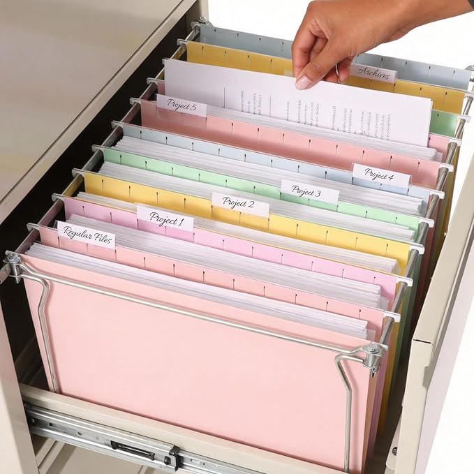 SUNEE Hanging File Folders, 50 Pack Letter Size Hanging File Folders with 1/5-cut Tabs, Stay Organized for Your Home and Office Bulk File, Documents and Paper, 10 Macaron Colors