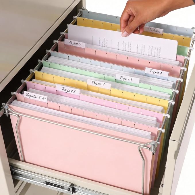 SUNEE Hanging File Folders, 50 Pack Letter Size Hanging File Folders with 1/5-cut Tabs, Stay Organized for Your Home and Office Bulk File, Documents and Paper, 10 Macaron Colors