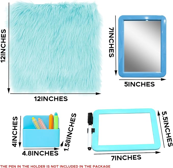 S-SNAIL-OO Locker Accessories Kit, Magnetic 57" Mirror Whiteboard With Marker & 12" Mini Rug, Blue Organizer for Girls School Office Gym Accessories Coat Lockers