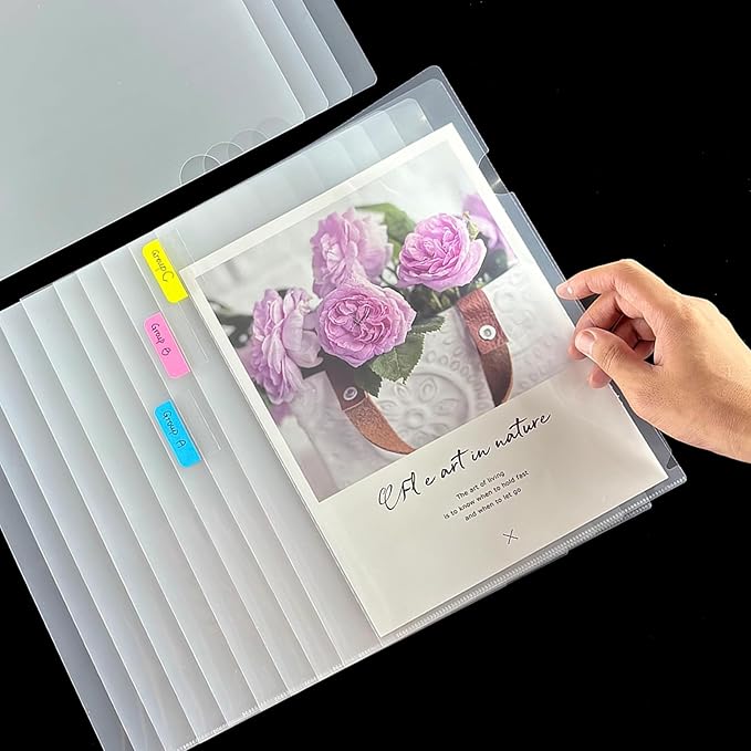 100 Pack Plastic Clear Transparent Document File Folder Sleeves Holder Fit for L-Type 8.5 x 11 Inch US Letter Size Paper for Law Office, Classroom, Home with 30 Pieces Index Tabs