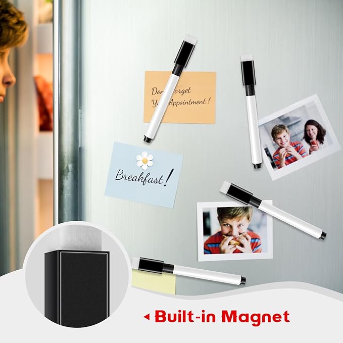 25 Pcs Black Magnetic Dry Erase Markers, 4.5 Inch Black Magnetic Whiteboard Pens with Eraser Cap, Fine Tip Whiteboard Markers Bulk for School, Office, Home Supplies