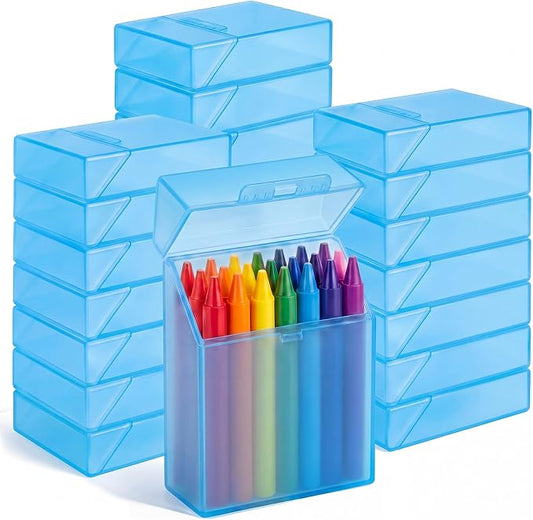 Clabby 24 Pcs Plastic Crayon Organizer Case for 24 Count Crayons Kids Art Supply Storage Box with Lid, Portable Holder for Classroom Home Travel, Fits Standard 24-Pack Crayon (Blue)