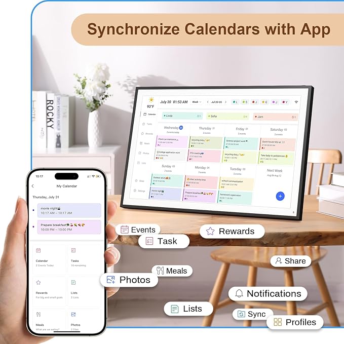 Digital Calendar, Smart WiFi Electronic Calendar&Chore Chart, IPS Touch Screen HD Display for Family Schedules, Share Moments Instantly from Anywhere (16 black)