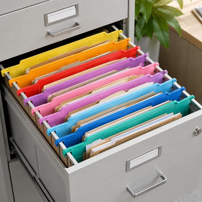 party greeting 16 Pack File and Folder Dividers 9x11.4 Inches Plastic Hanging Filing Cabinet Dividers Organizers Insertable File Separators Supplies for Office Drawer Organization (Rainbow)