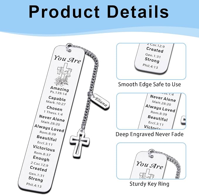 Christian Personalized Bookmark, Catholic Easter Basket Stuffers, Custom Bookmark, Easter Basket Essentials, Baptism First Communion Gifts for Girls Boys Teens, Book Marks for Reading Women Men Prayer