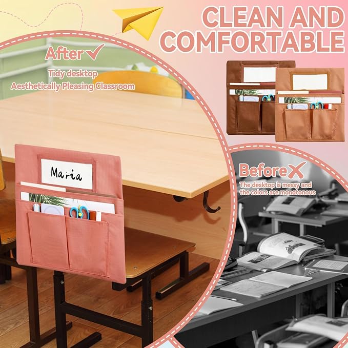 gisgfim 12 Pcs Small Chair Pockets for Classroom 13 x 14 Inch Bag with Name Tag Multi Pockets Chairsback Pouch Organizer for Student Kindergarten Elementary Daycare (Boho)