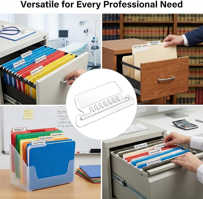 50 Pcs Hanging File Folder Tabs & 50 Pcs 2 '' Inserts Labels, Clear Plastic File Organizer for Hanging Files Folders