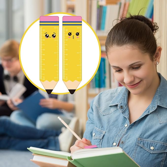 Kosiz 120 Pcs Cute Pencil Bookmarks Ruler Bulk Gifts Back to School Gifts Classic Yellow Spiritual Reading Rulers Party Favors for Classroom Rewards Booklover Students Office Favors