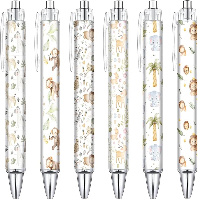 6PCS Wild Animals Pattern Pens Set, Wild Animals Reusable Writing Pens, Cute Accessories Items Stationary, Perfect for School, Office Supplies, Party Gifts, Theme Notebooks, Sticky Notes, Desk Decor