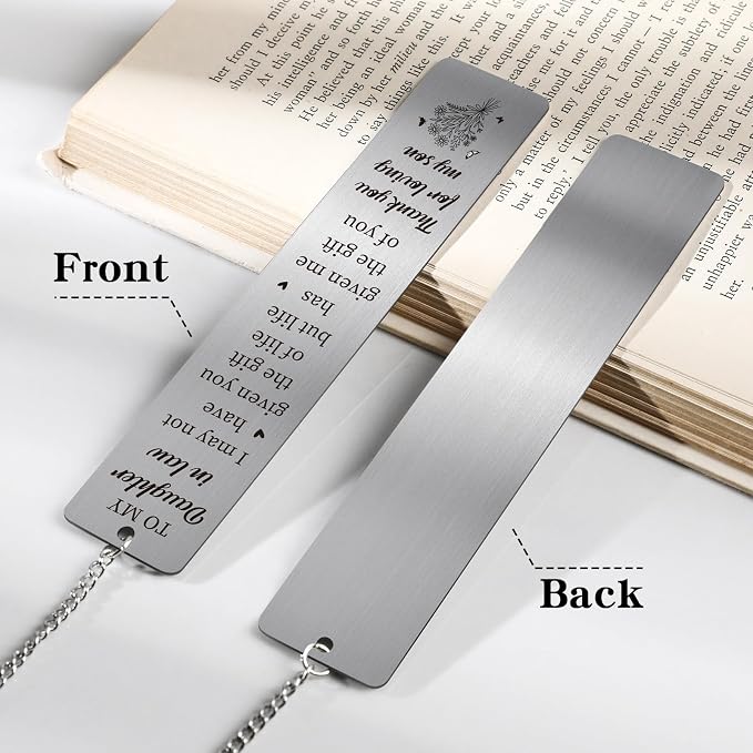 Daughter in Law Gifts - Future Daughter-in-Law Gift from Mother Metal Bookmarks for Birthday Wedding Anniversary Bridal Shower Book Marks with Flower Pendant for Women Book Lover Christmas