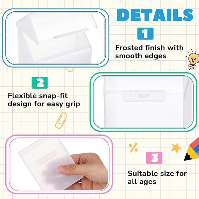 Clabby 4 Pcs Plastic Clear Crayon Box Bulk Holds 24 Crayon With Hinged Lid and Snap Closure for Pens School Office Supply Organization (Clear)