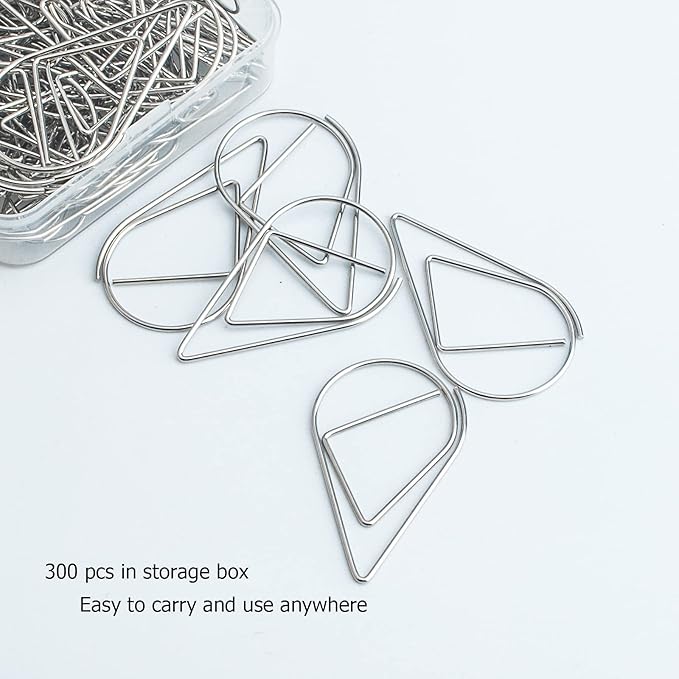 100 Pieces Silver Cute Paper Clips Medium, Smooth Stainless Steel Drop-Shaped Wire Paperclips for Office Supplies Wedding Women Girls Kids Students by VENCINK (1.3 inch/33 mm)