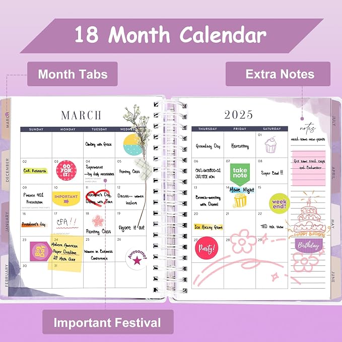 Planner 2026-2027, 18 Months Large Academic Daily Weekly Monthly Organizer | July 2026 - Dec 2027, 8.5x9.8", Page Tabs & Separator Page, Pocket Folder, Bookmark, Stickers & Sticky Note Set