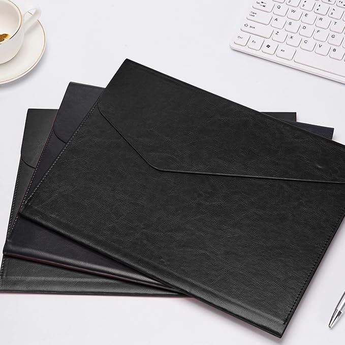 VANRA 1 Piece File Folders PU Leather Expanding Document Holder File Jacket Filing Envelope for A4 Letter Size Paper with Invisible Magnetic Closure Black