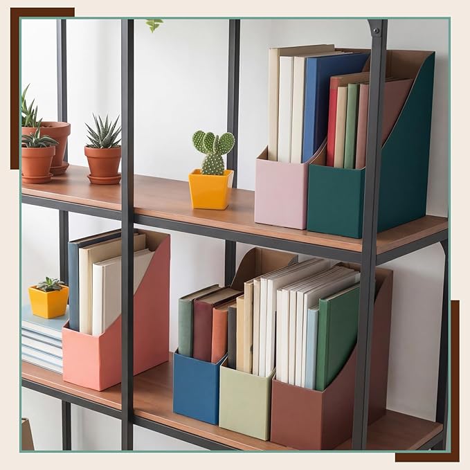 Dunzoom 36 Pcs Magazine File Holder Set with Blank Stickers Label Colored Foldable Desk File Holder Organizer Sturdy Cardboard Magazine Storage Box Document Rack for Home Office School
