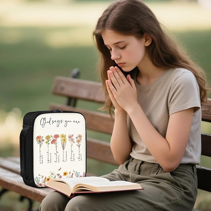 Bible Cover for Women, Bible Holder, Bible Cover With Handles, Bible Carrying Case, Bible Bags With Zipper and Pockets