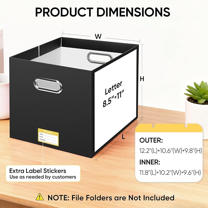 BALEINE File Organizer Box, Cardboard File Folder Organizer with Handle for Letter Size, Portable Collapsible Hanging Filing Box for Home Office Document Storage (8 Pack, Large Black)