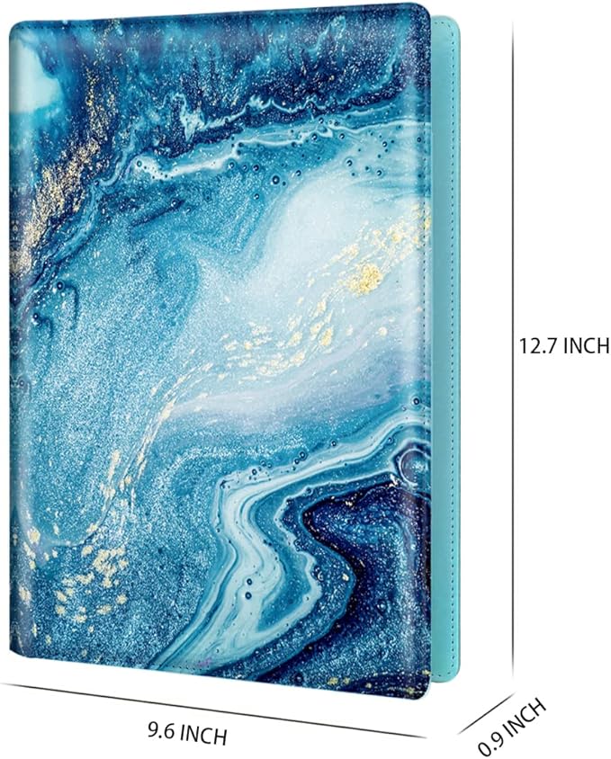 WAVEYU Padfolio Business, Resume Portfolio Folder, Leather Interview Organizer with Legal Pad Clipboard for Men Women, Blue Marble
