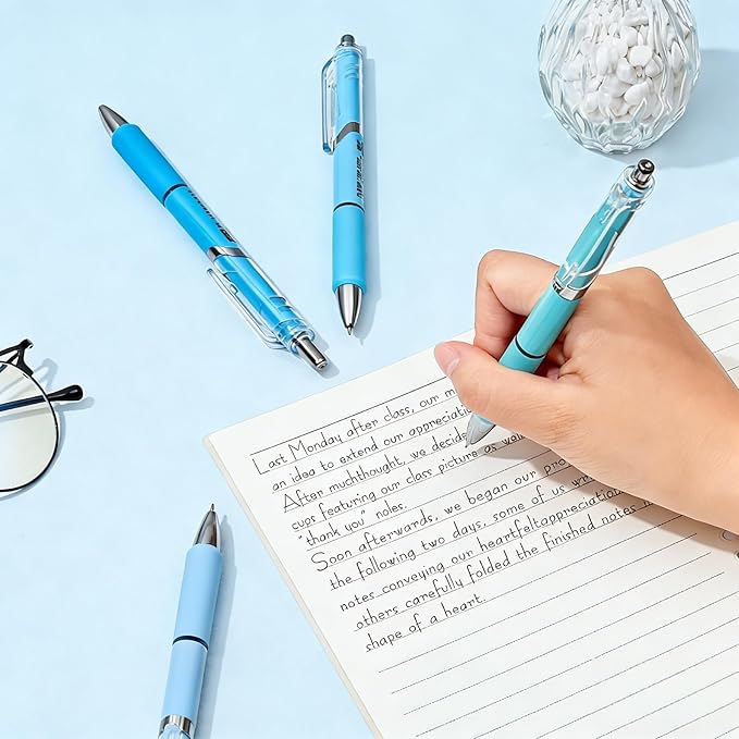 Temiary 5 Pcs Retractable Gel Pens, 0.5 mm Black Ink Fine Point Quick Dry Gel Ink Pen, Aesthetic Smooth Writing for School Office Journaling Note Taking and Sketching (Blue)