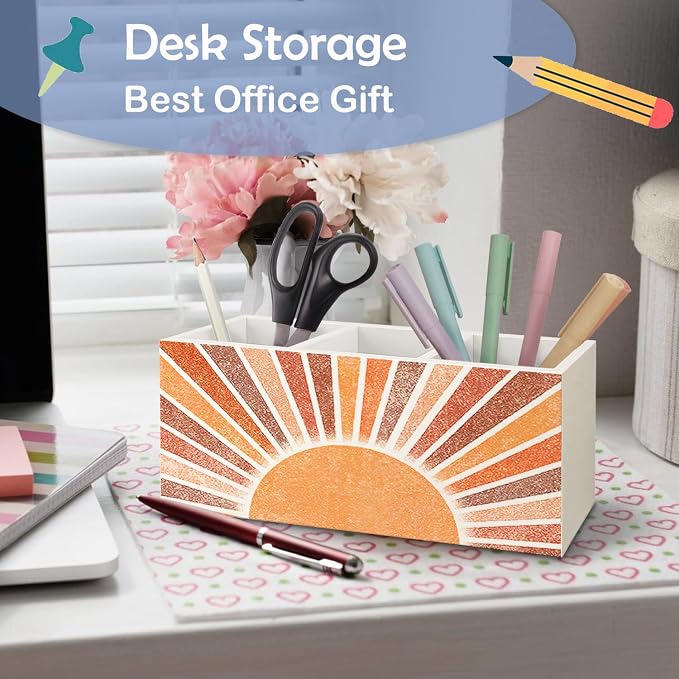 SNNDER Boho Office Desk Accessories, Retro Boho Sun Sunshine Sunrise Sunset Pen Pencil Holder Organizer for Home Office Desk Accessories