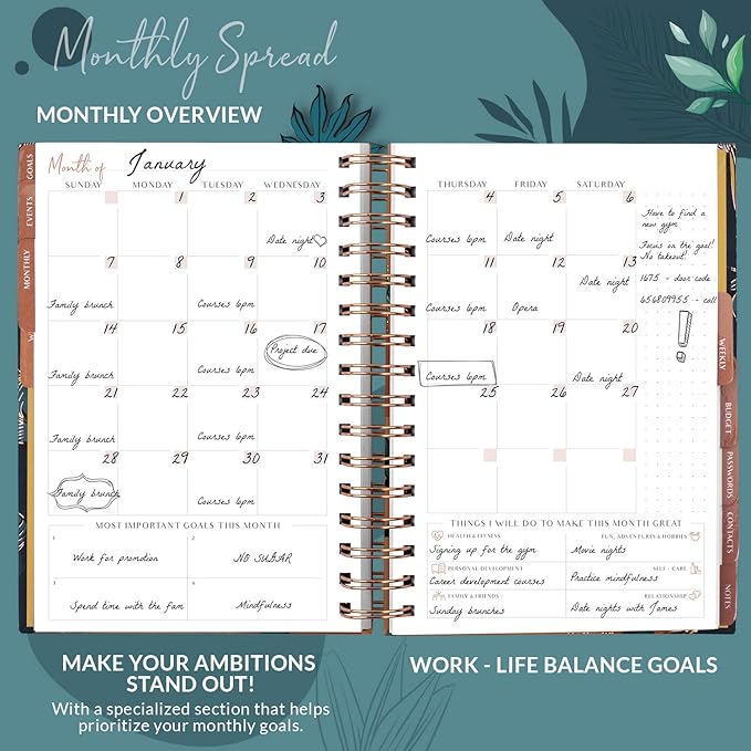 PLANBERRY Hourly Schedule Planner Premium – Undated Weekly Organizer with Time Slots & Monthly Budget – Time Management, Goal Setting, to-Do List & Habit Tracker –6.9″x8.5″(Tropical Forest)