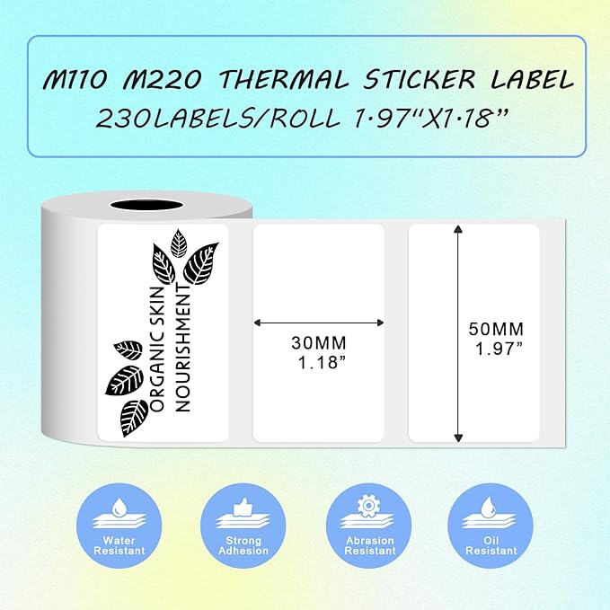 Thermal Labels Compatible with Phomemo M100/M110/M150/M221/M220/M120/M200/M250 Label Printer,1.97"x1.18"(50x30mm), 230 Labels/Roll, Black on White