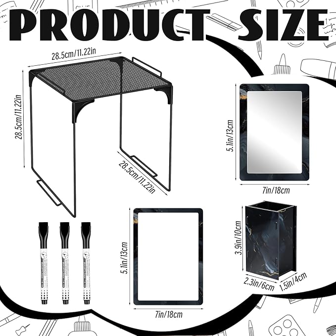 Demonwer 9 Pcs Locker Accessories Kit Black Locker Organizer Magnetic Whiteboard Mirror Pen Holder Pen for Storage Organizing Shelf Back to School Party Supply