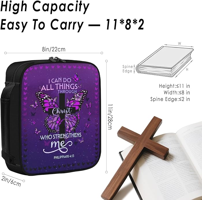 Bible Cover for Women, Bible Holder, Bible Cover With Handles, Bible Carrying Case, Bible Bags With Zipper and Pockets