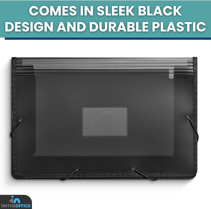 1InTheOffice Plastic Expanding File Wallet, Plastic Envelopes with Elastic Closure, 3.5" Expansion, Legal Size, Black, 1 Pack