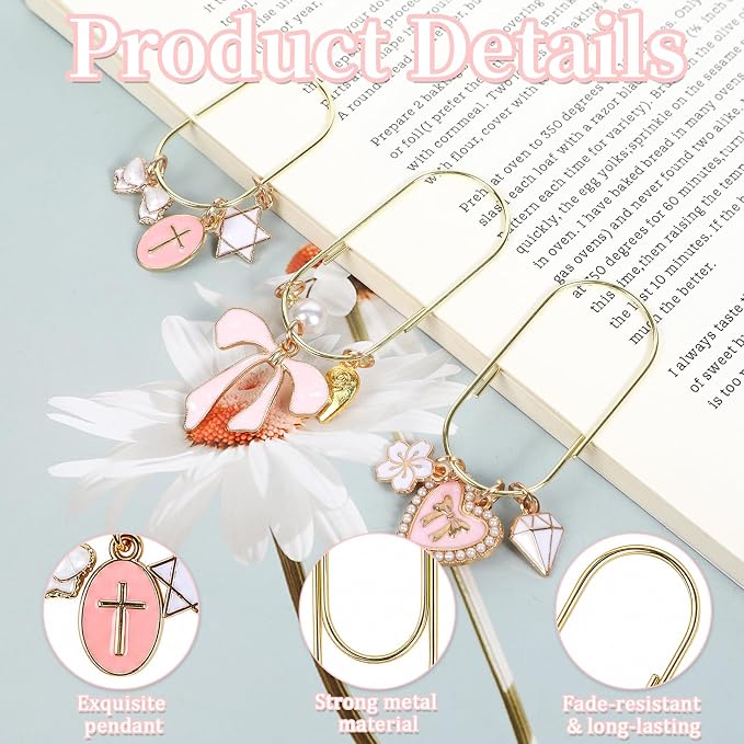 Wxiben Bow Paper Clip Bookmark - 3 Pcs Cross Metal Paperclip Book Mark with Charms Page Marker Planner Decorative Paper Clips Gifts for Notebook Women Reading Book Lover School Accessories