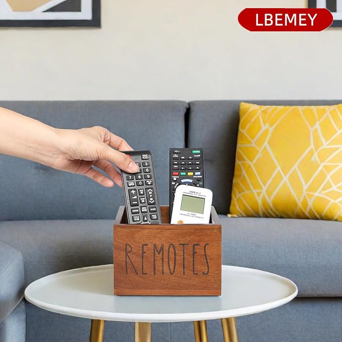 LBEMEY Acacia Wood Remote Holder, Control Organizer for TV - Home, Living Room, Bedroom - Wooden Remote Box (Brown, M, 3+ Remotes)