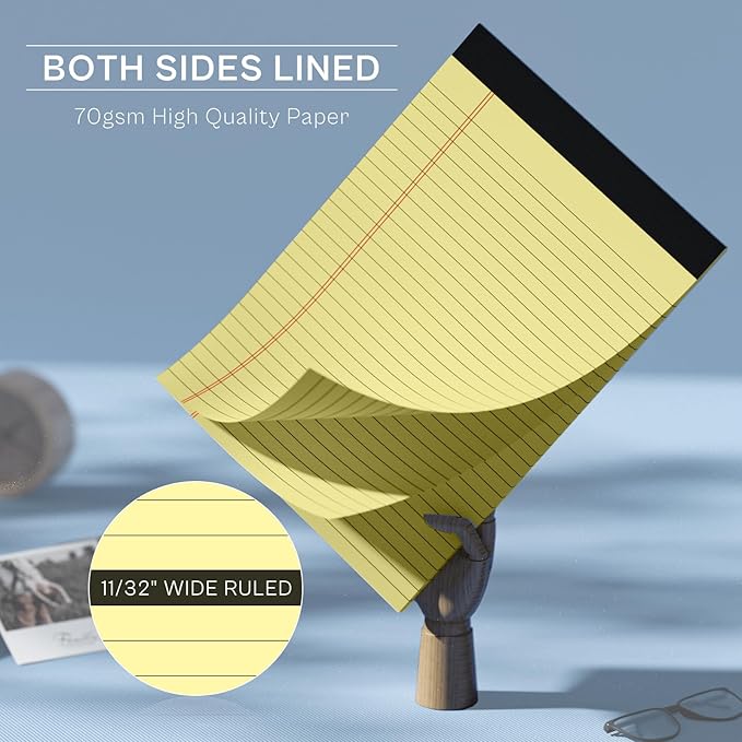 8 Pack Yellow Legal Pads 8.5x11 Yellow Notepads 30 Sheets Perforated Yellow Paper Pads Wide Ruled Yellow Note pad 70GSM Premium Thick Paper Double-Sided Printing Writing Tablets for Students, Office