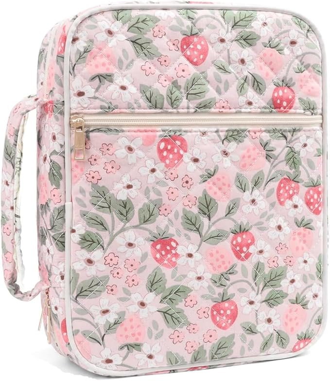 Floral Bible Cover Case for Women, Aesthetic Large Carrying Case, Quilted Bible Tote Bag Organizer Study Supplies