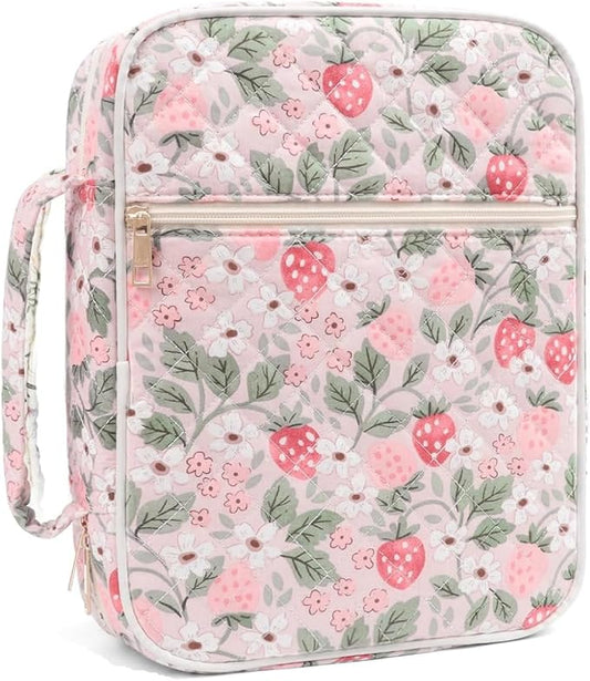 Floral Bible Cover Case for Women, Aesthetic Large Carrying Case, Quilted Bible Tote Bag Organizer Study Supplies