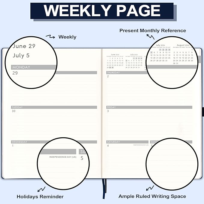 Planner 2026-2027 - Weekly and Monthly Planner, Academic Planner 2026-2027, JUL 2026 - JUN 2027, 8.5" x 11", Leather Cover 26-27 Planners with Thick Paper, Back Pocket with Notes Pages - Blue