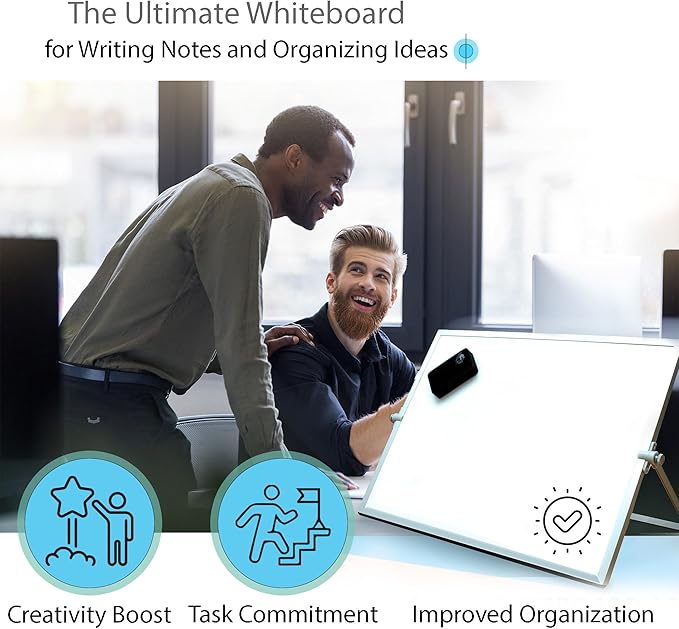 12x16 Magnetic Dry Erase Whiteboard with Stand – Double-Sided Desktop Board, 10 Markers, 4 Magnets & Eraser - Silver Frame | LULU OFFICE