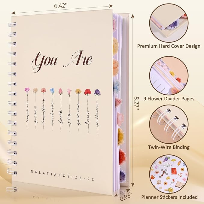 Galatians 5:22-23 Christian Prayer Planner, Weekly Devotional Journal with Bible Study Sections, Hardcover Coil Bound for Spiritual Growth, 54 Weekly Prayer & 53 Bible Summary & Scrapbook & Stickers